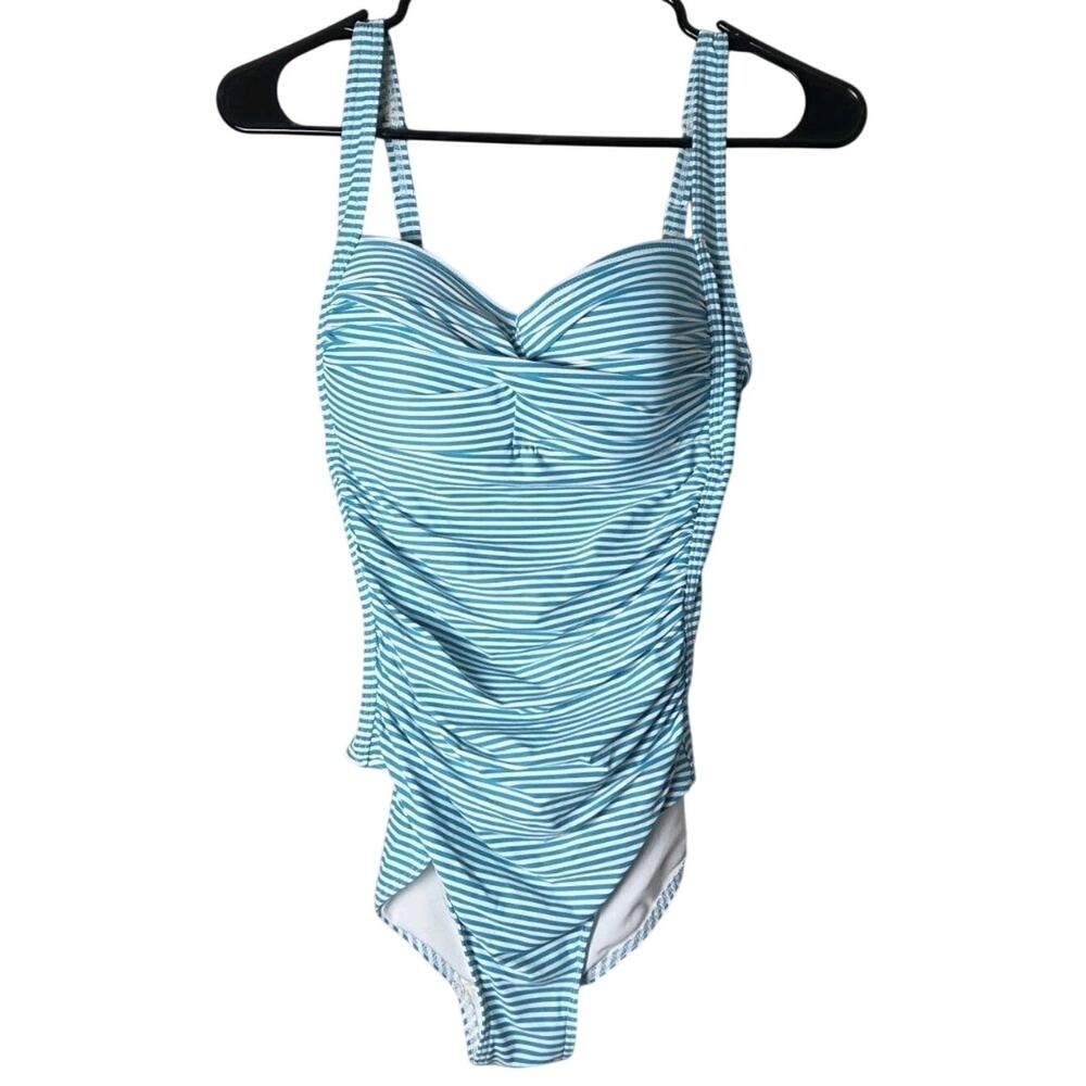 Nip‎ Tuck Swim One Piece Bathing Suit Size 6 Blue White Striped Ruched